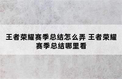 王者荣耀赛季总结怎么弄 王者荣耀赛季总结哪里看